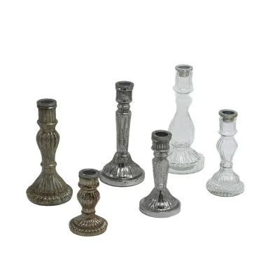 Candelabro monofiamma vetro argentato - dettaglio 2