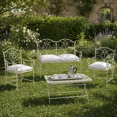 Set ferro battuto bianco - noleggio poltrone, divani e pouf Montineri